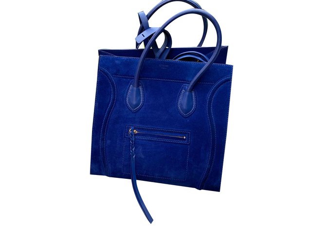 Céline Phantom handbag in electric blue suede Leather Deerskin  ref.104969