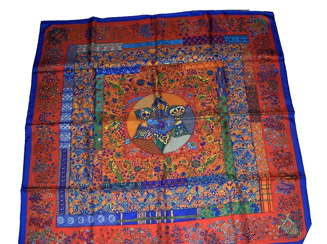 Hermès "Piqué flores da Provença" Vermelho Azul Laranja