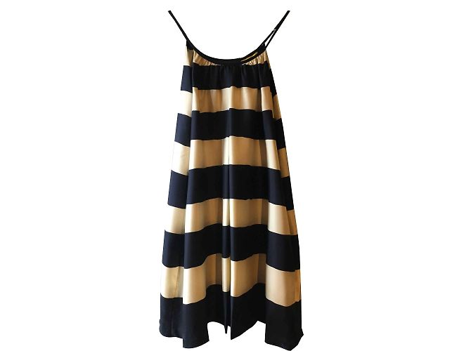Vestido de seda listrado marinho, creme e amarelo Marc by Marc Jacobs.