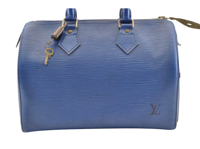 Louis Vuitton Speedy Epi 30 Azul Couro  ref.105227