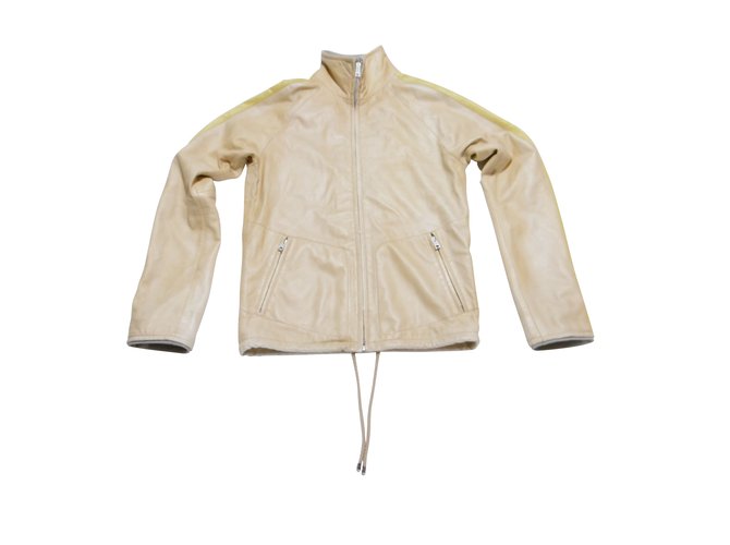 Balenciaga Lambskin Leather Unisex Jacket Beige Yellow Silk  ref.105280