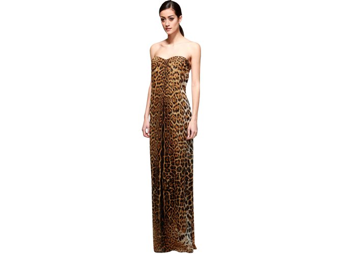 Yves Saint Laurent Vestidos Estampado de leopardo Paño  ref.105301