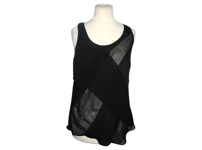 Rag & Bone Top in chiffon asimmetrico Nero Bianco Poliestere  ref.105315