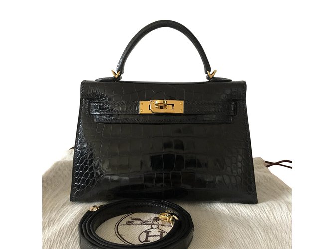 Kelly mini crocodile handbag Hermès Black in Crocodile - 23951419