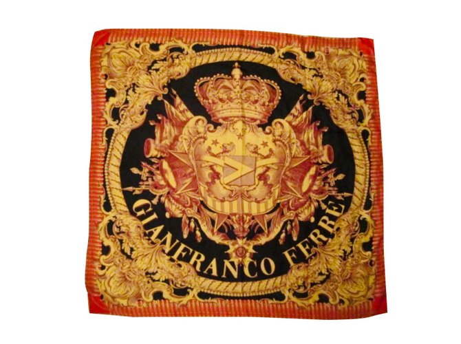 Gianfranco Ferré raro 91X89 cm di seta Nero Rosso D'oro  ref.99454