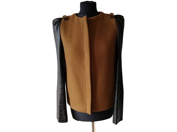 Maje Antelope Black Caramel Leather Wool  ref.99517