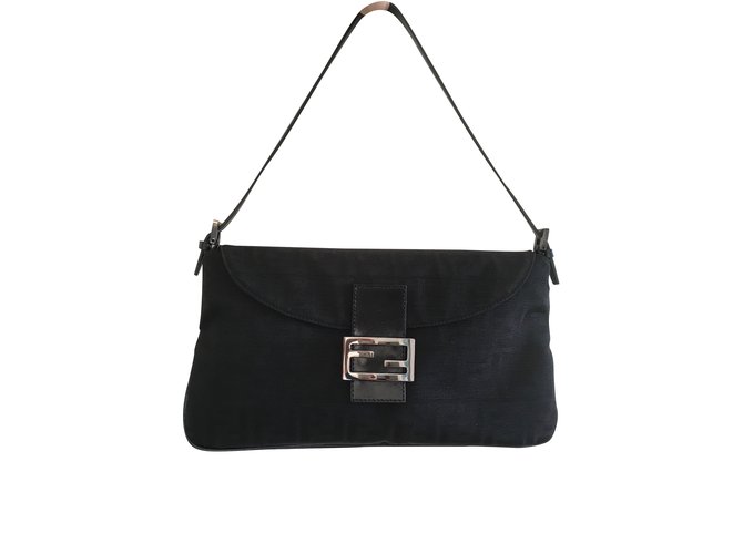 Baguette cloth handbag Fendi Black in Cloth - 17247128