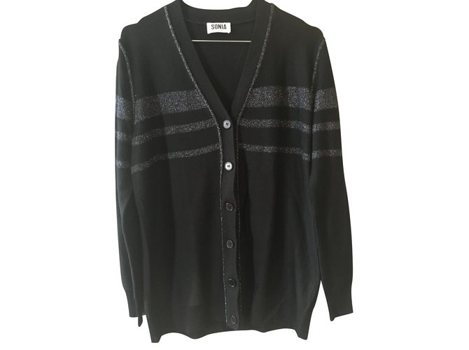 Cardigan / long vest black Sonia by Sonia Rykiel Silvery Polyester Wool Elastane Acrylic  ref.99551