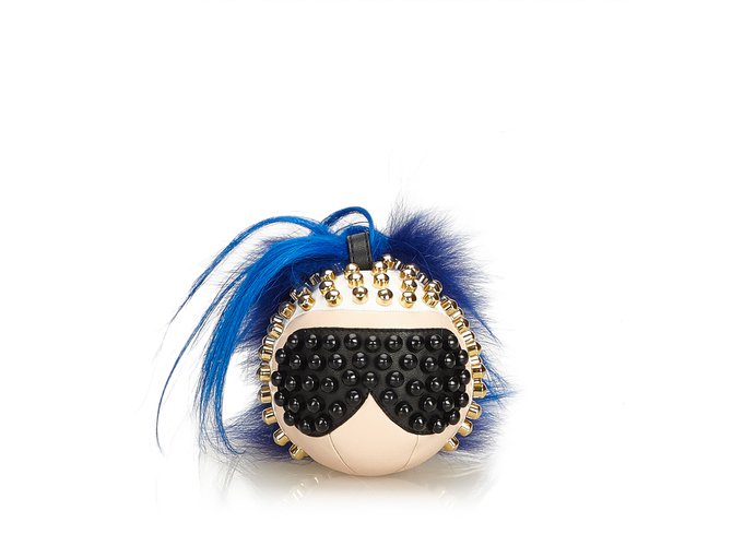 Fendi Amuleto de bolso de punkarlito con adornos de piel Negro Azul Cuero  ref.99606