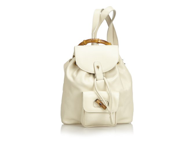 Gucci Bamboo Leather Drawstring Backpack White Cream  ref.99616
