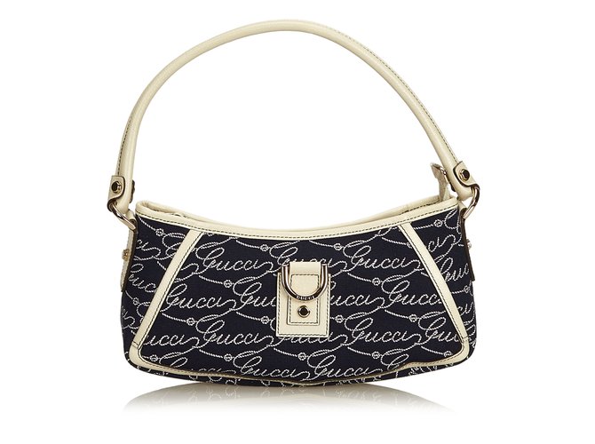 Gucci Printed Canvas Baguette White Blue Cream Navy blue Leather Cloth Cloth  ref.99631