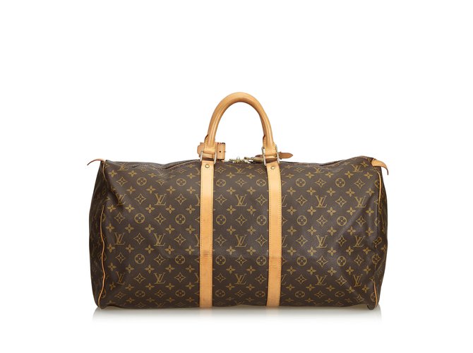 Louis Vuitton Monogram Keepall 55 Brown Leather Cloth  ref.99655