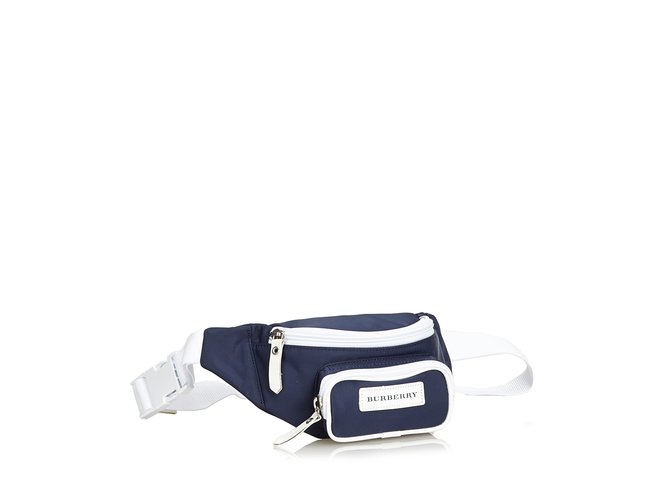 Burberry Nylon Belt Bag White Blue Navy blue Leather Cloth  ref.99737