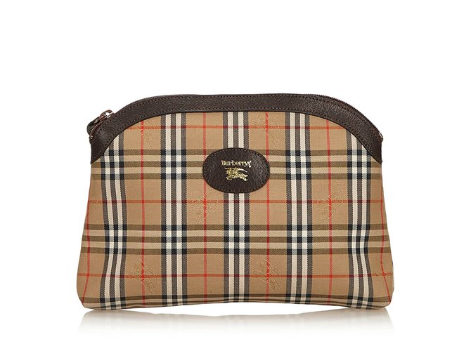 Burberry Haymarket Check Jacquard Pouch Brown Multiple colors Light brown Leather Cloth  ref.99767