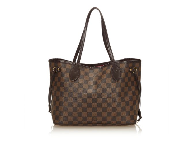 Louis Vuitton Damier Ebene Neverfull PM Brown Leather Cloth  ref.99769