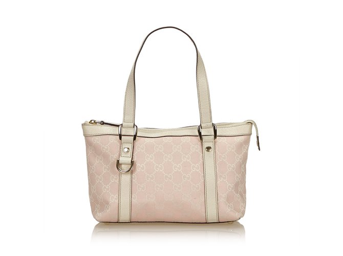 Guccissima Abbey Shoulder Bag Pink White Leather Cloth  ref.99773