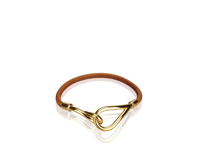 Hermès Jumbo Hook Bracelet Marrone D'oro Pelle Metallo  ref.99786