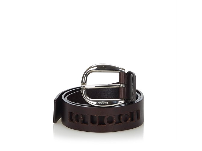 Gucci Leather Belt Brown Silvery Dark brown Metal  ref.99793