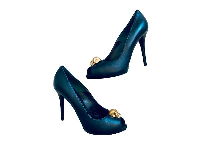 Décolleté con punta aperta Alexander McQueen in pelle nera Nero