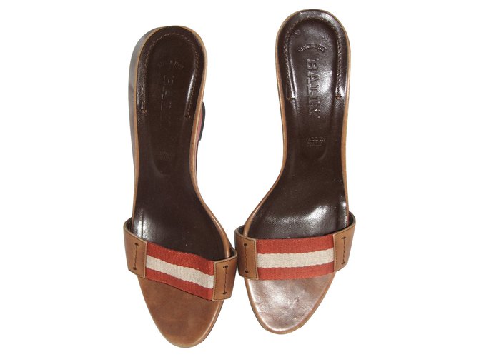 Bally wedge mules Brown Coral Caramel Leather Cloth  ref.99827