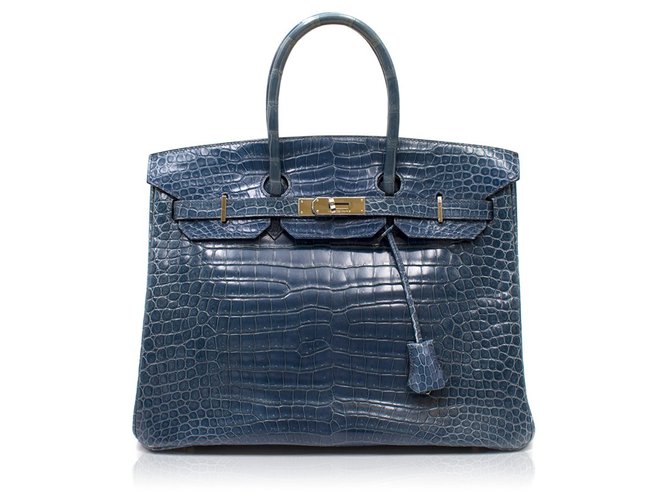 Birkin Hermès Bolsas Azul escuro Couros exóticos  ref.99841