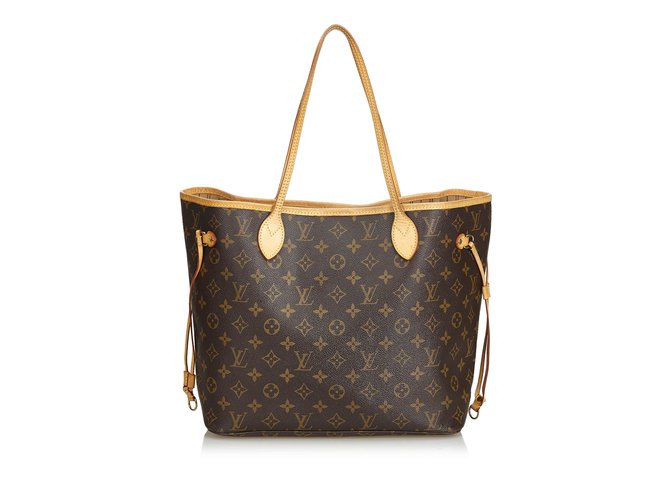 Louis Vuitton Monogram Neverfull MM Brown Leather Cloth  ref.99922