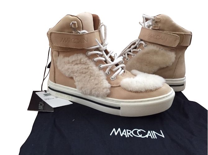Botas de tornozelo Marc Cain em couro e pele castanho 36 Marrom