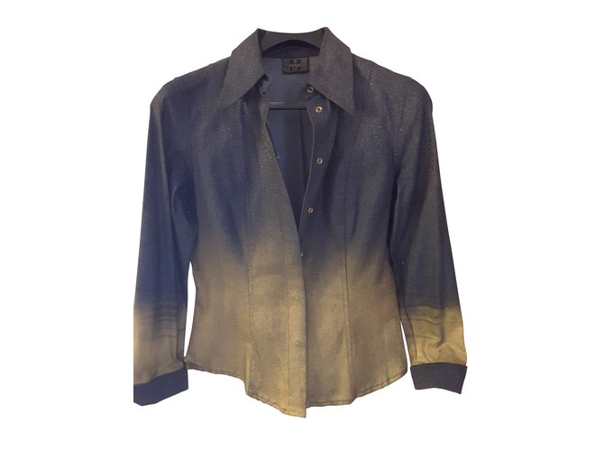 FENDI jeans jacket Golden Dark blue Cotton Lycra  ref.105349
