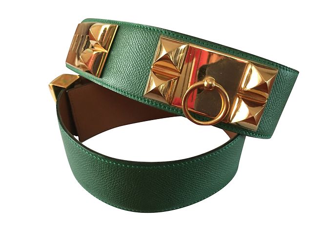 Hermès Hermes-Medor-Gürtel Grün Leder