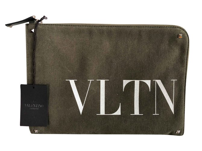 Valentino Garavani Bags Briefcases Khaki Cloth  ref.105525