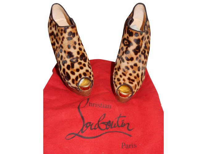 Open toe boots in calf leather way Christian Louboutin Leopard print Pony-style calfskin  ref.105531
