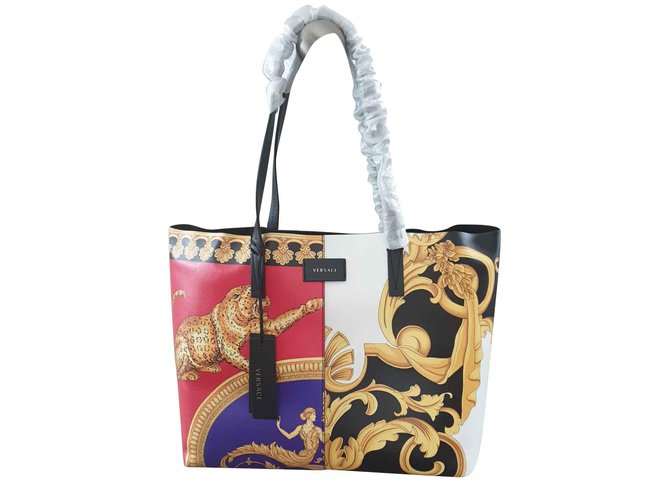 Versace Coussin Tote-Barocco Mix Print Tote avec pochette intérieure amovible Cuir Multicolore  ref.105546