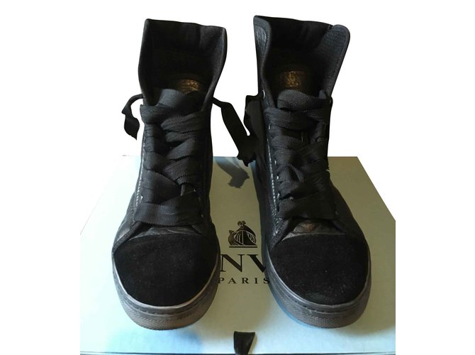 Lanvin high leather and black wool sneaker Nylon Rayon  ref.105570