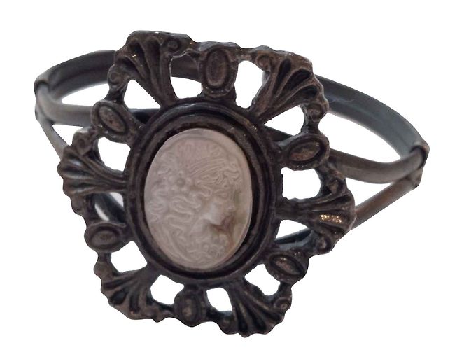 Autre Marque Cameo Armband Gunmetal mit Perlmutt Anthrazitgrau
