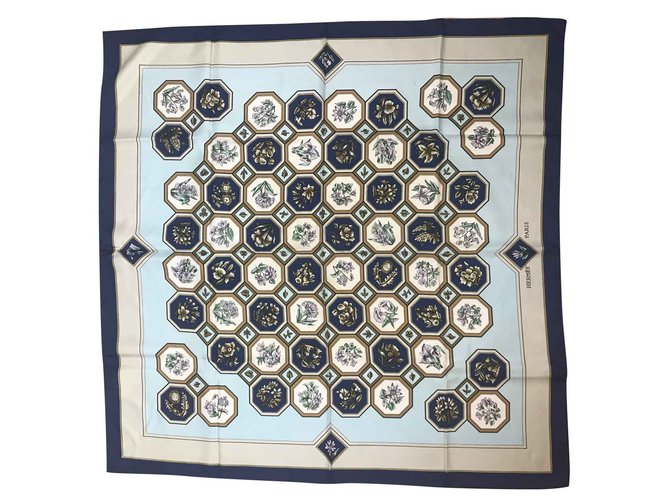 Hermès tiles Navy blue Silk  ref.105729