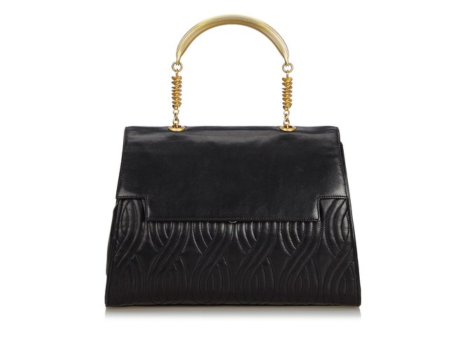 Fendi Leather Handbag Black Golden Metal  ref.105797