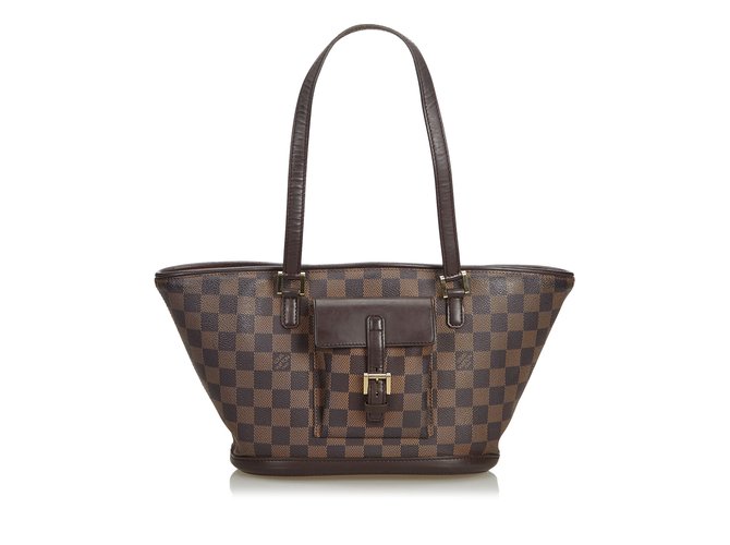 Louis Vuitton Damier Ebene Manosque PM Brown Leather Cloth  ref.105810