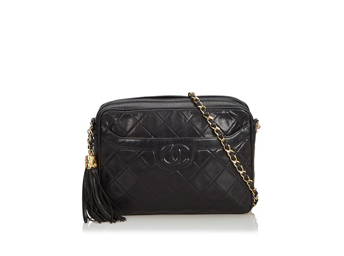 Chanel Vintage Black Quilted Lambskin CC Camera Bag Gold Hardware