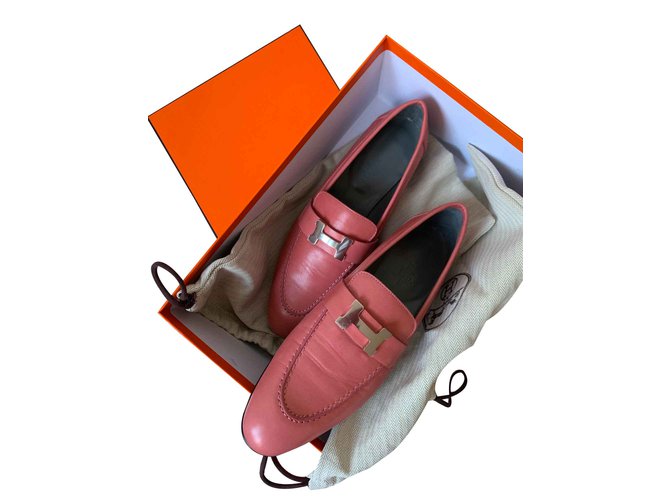 Mokassins Paris - Hermès Pink Leder  ref.105875