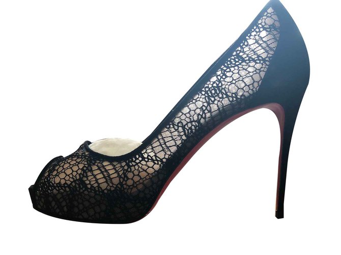 christian louboutin black lace heels