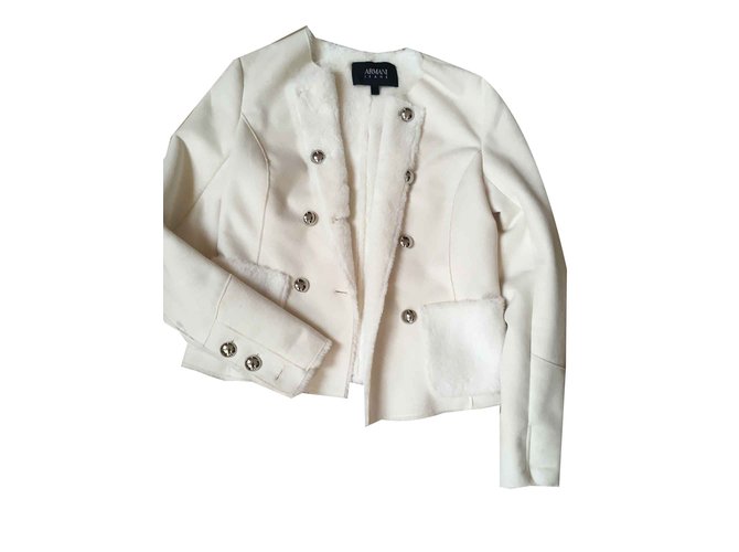 Armani Faux fur jacket Beige Polyester  ref.105913