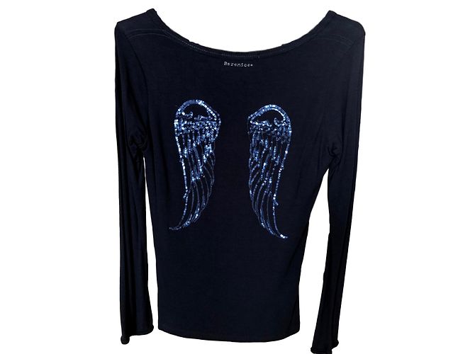 Top Berenice a maniche lunghe con ali di paillettes Blu scuro
