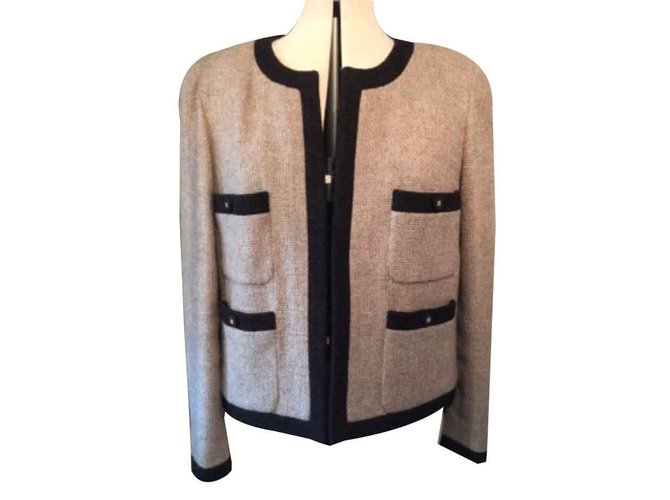 The Little Chanel Jacket Beige Dark brown Silk Wool  ref.105941