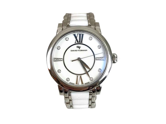 David Yurman relógio de cerâmica com diamantes Prata Branco Aço Cerâmico  ref.105943