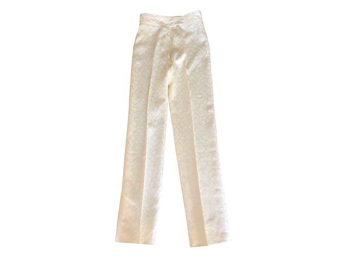 Autre Marque Calça de seda de brocado vintage off-white T.34-36 Fora de branco  ref.105954