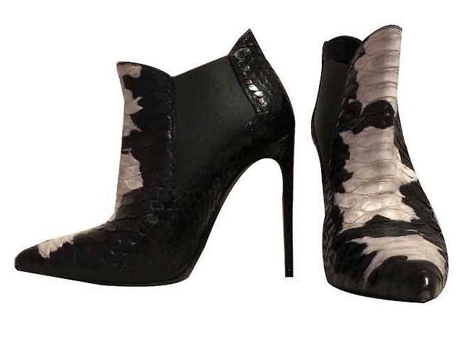 Yves Saint Laurent Python Ankle Boots Black White