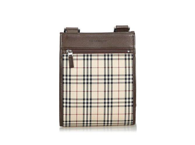 Burberry Plaid Coated Canvas Crossbody Bag Brown Multiple colors Beige Leather Cloth Cloth  ref.106001