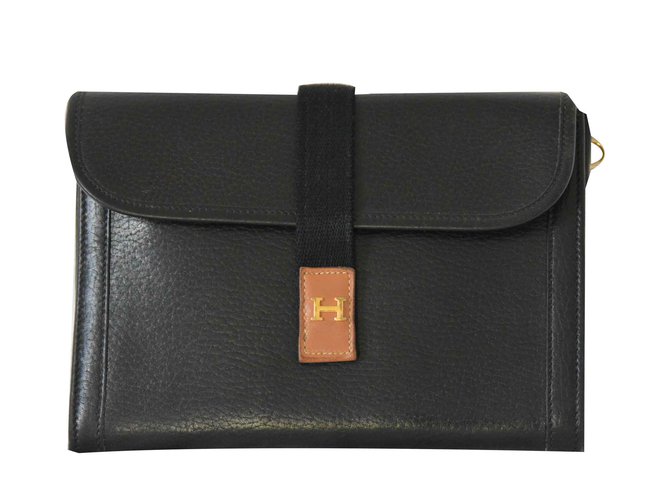 Hermès Clutch-Taschen Schwarz Leder  ref.106081