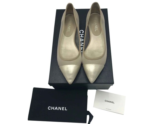 CHANEL, Shoes, Chanel Lamb Leather Logo Ballet Flat