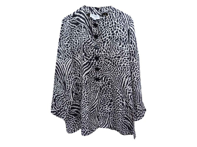 Yves Saint Laurent leopard Black White Beige Silk  ref.106083